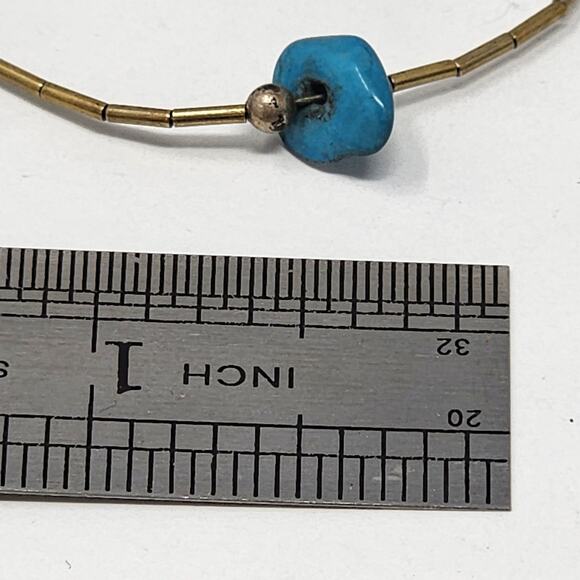 Sterling Silver Gold Two Tone Antique Vintage Genuine Raw Turquoise Necklace - Picture 6 of 7